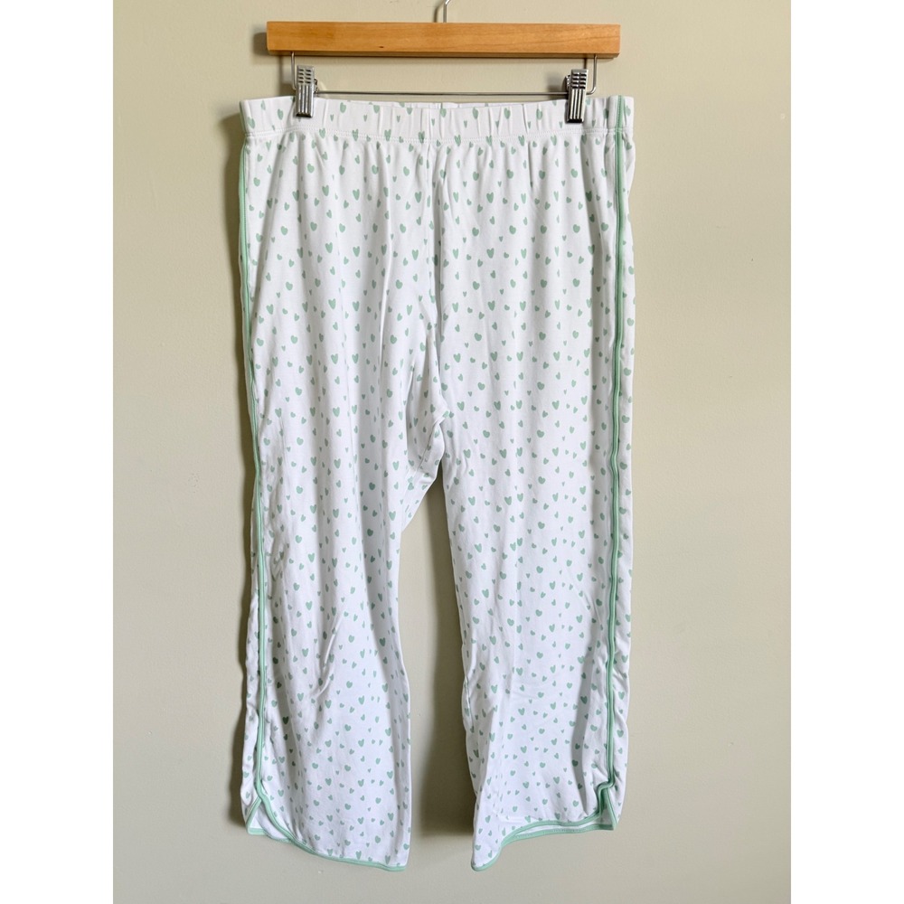 Lake Pajamas Pima Cotton Pajama Pants Womens Large Sage Green Heart Print Crop